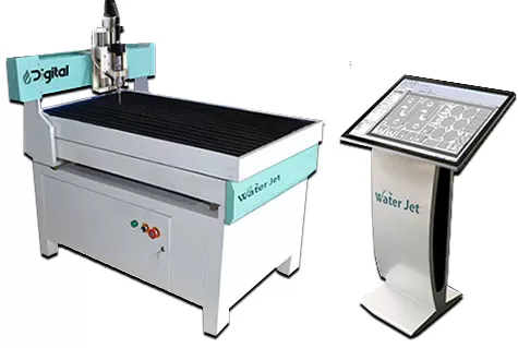 small waterjet machine with CNC monitor and controller